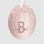 Roos goud glitter druppelt zwart roze monogram ornament (voorkant)