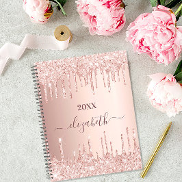 Roos goud glitter drupt roze monogram 2023 planner