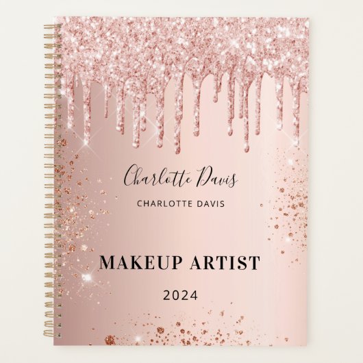 Roos goud glitter drupt roze naam signatuur 2023 planner (Voorkant)