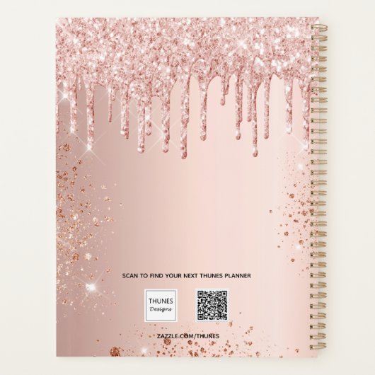 Roos goud glitter drupt roze naam signatuur 2023 planner (Achterkant)