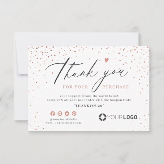 Roos goud glitter eenvoudig script business logo bedankkaart (Voorkant)