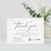 Roos goud glitter eenvoudig script business logo bedankkaart (Staand voorkant)