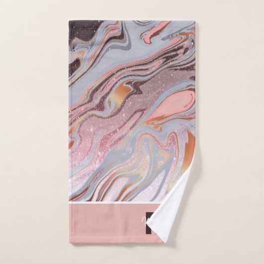 Roos goud glitter en marmer gepersonaliseerd bad handdoek (Handdoek)