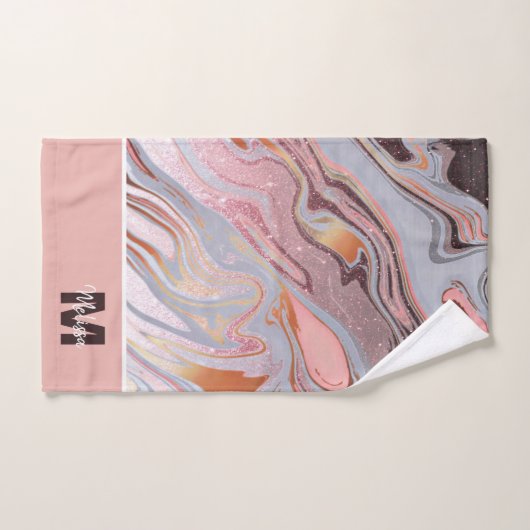 Roos goud glitter en marmer gepersonaliseerd bad handdoek (Handdoek)