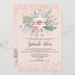 Roos goud glitter floral blush hebrew Bat Mitzvah Kaart<br><div class="desc">Elegant stoffige roze en bleke groene bloemboeket met een bewerkbare witte ster van David met de Hebreeuwse naam Bat Mitzvah en roos goudglitter confetti. Een simpele en chic uitnodiging.</div>