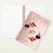Roos goud glitter floral burgundy monogram planner (Display)