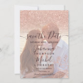 Roos goud glitter floral red foto behalve datum save the date (Voorkant)