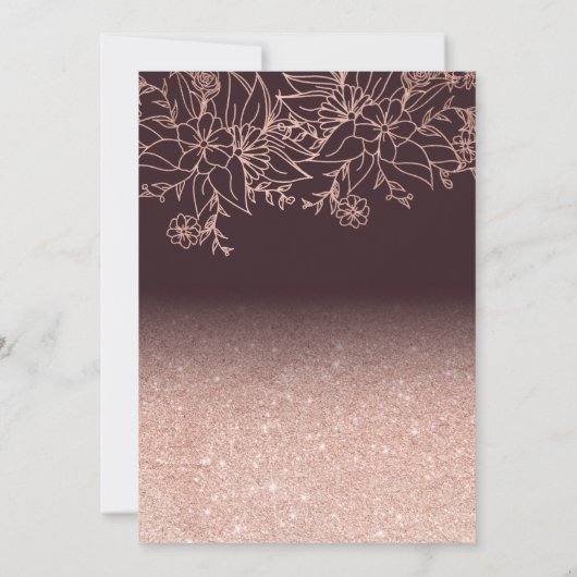 Roos goud glitter floral red foto behalve datum save the date (Achterkant)