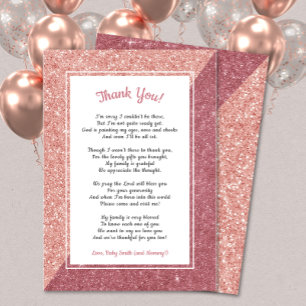 Roos goud glitter gedicht baby shower bedankkaart