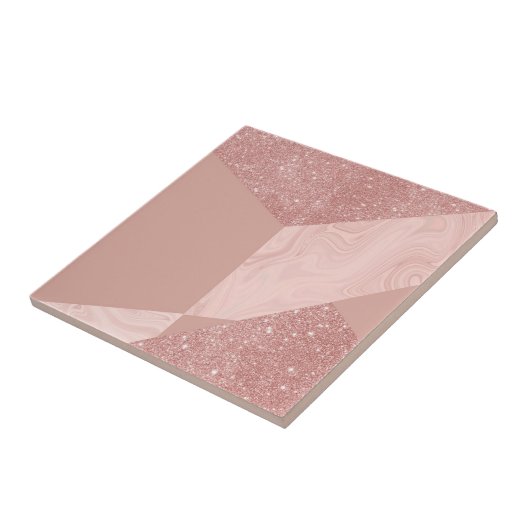 Roos goud glitter geometrisch tegeltje (Zijkant)