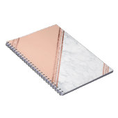 Roos goud glitter geometrische strepen wit marmer notitieboek (Rechterzijde)