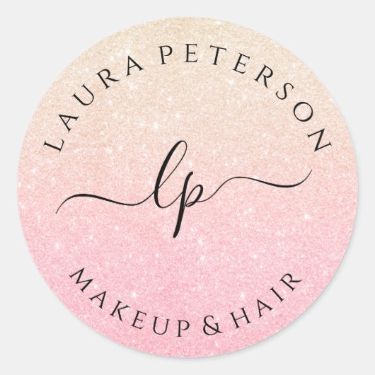 Roos goud glitter handgeschreven script kalligrafi ronde sticker (Voorkant)