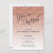 Roos goud Glitter Je bent uitgenodigd Partij Kaart (Voorkant)