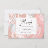 Roos goud glitter koraalroze marmer 16 RSVP (Voorkant)