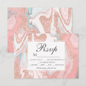 Roos goud glitter koraalroze marmer 16 RSVP (Voorkant / Achterkant)