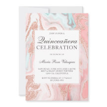 Roos goud glitter koraalroze marmer Quinceanera