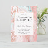 Roos goud glitter koraalroze marmer Quinceanera Kaart (Staand voorkant)