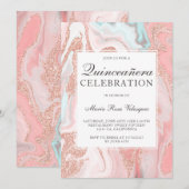 Roos goud glitter koraalroze marmer Quinceanera Kaart (Voorkant / Achterkant)