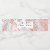 Roos goud glitter koraalroze marmer zoet 16 waterfles etiket (Enkel label)