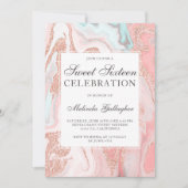 Roos goud glitter koraalroze marmer zoete zestien kaart (Voorkant)