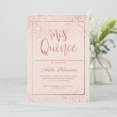 Roos goud glitter lijst script blauw Quinceañera Kaart (Staand voorkant)