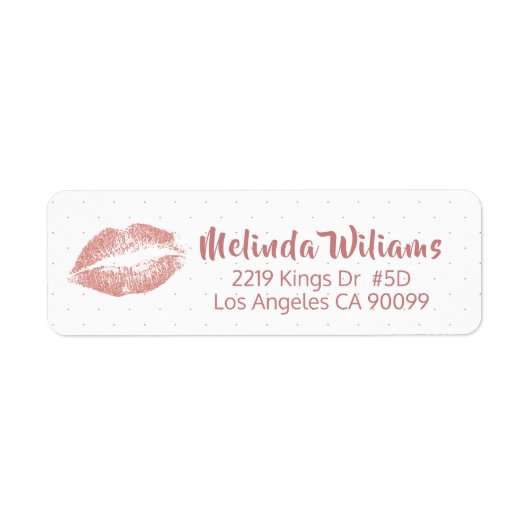 Roos goud Glitter Lips & Stippen patroon Etiket (Voorkant)