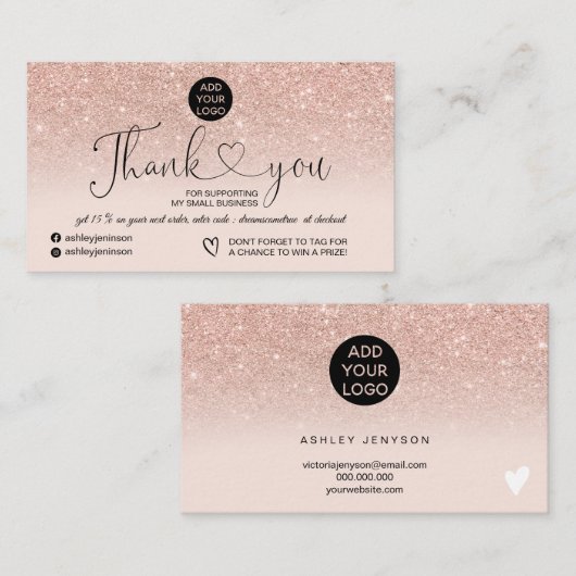 Roos goud glitter logo wazig roze orde dank u visitekaartje (Voorkant / Achterkant)