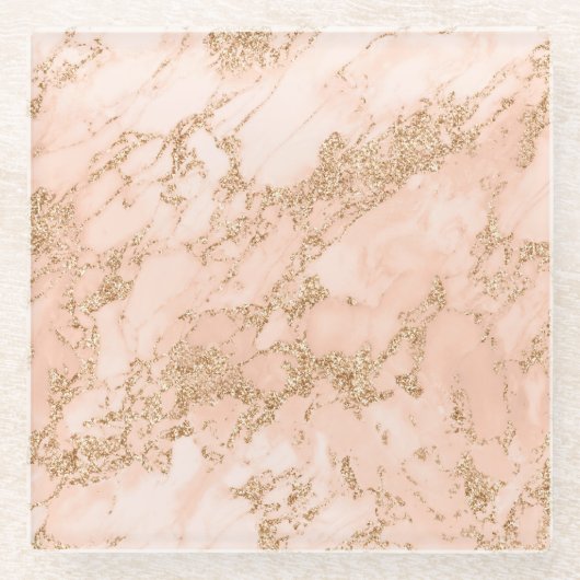 Roos goud glitter marmer abstract glazen onderzetter (Voorkant)
