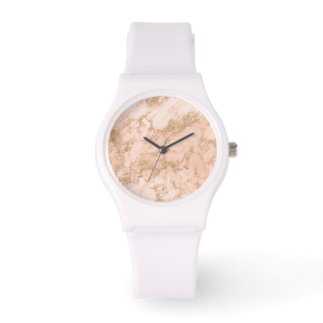 Roos goud glitter marmer abstract horloge (Voorkant)