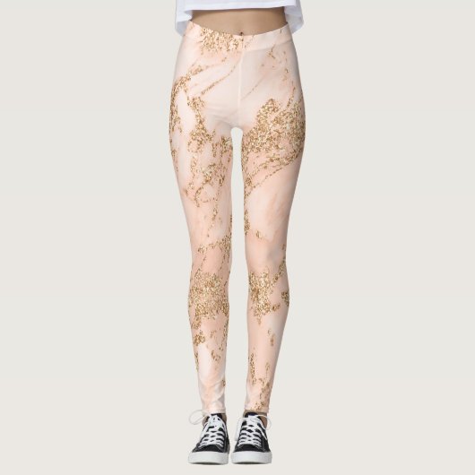 Roos goud glitter marmer abstract leggings (Voorkant)