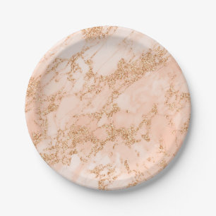 Roos goud glitter marmer abstract papieren bordje