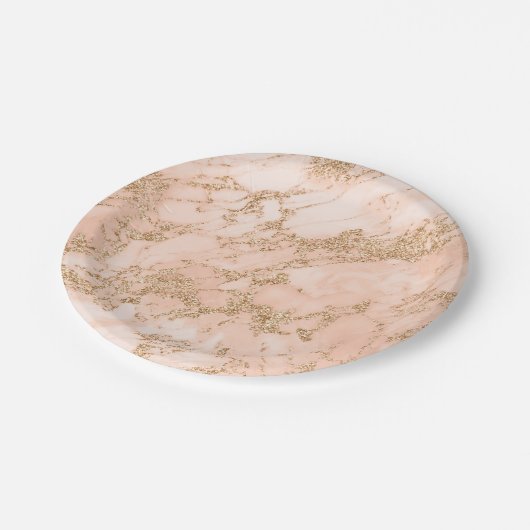 Roos goud glitter marmer abstract papieren bordje (Gekanteld)