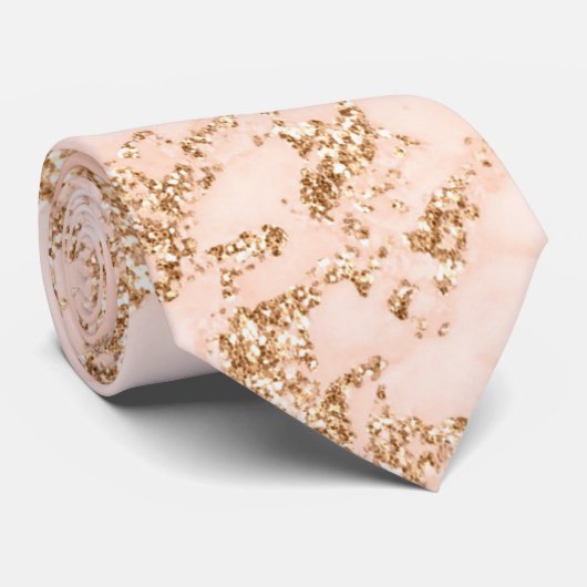 Roos goud glitter marmer abstract stropdas (Opgerold)