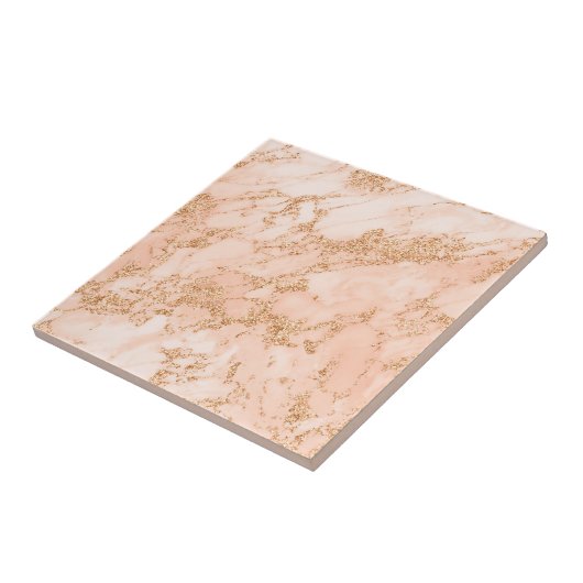 Roos goud glitter marmer abstract tegeltje (Zijkant)
