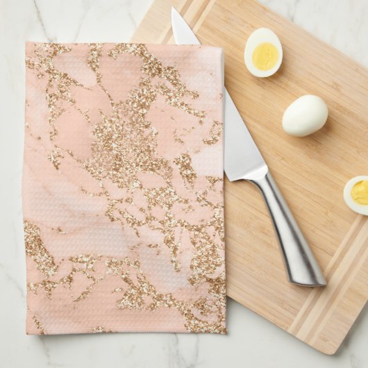 Roos goud glitter marmer abstract theedoek (Quarter Fold)