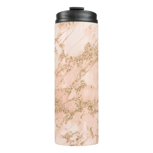 Roos goud glitter marmer abstract thermosbeker (Voorkant)