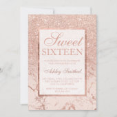 Roos goud glitter marmer elegant chic Sweet 16 Kaart (Voorkant)