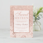 Roos goud glitter marmer elegant chic Sweet 16 Kaart (Staand voorkant)