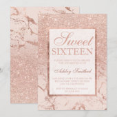 Roos goud glitter marmer elegant chic Sweet 16 Kaart (Voorkant / Achterkant)
