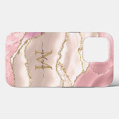 Roos Goud Glitter Marmer Monogram Case-Mate iPhone Case (Achterkant (horizontaal))