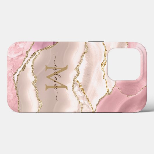 Roos Goud Glitter Marmer  Monogram Case-Mate iPhone Case (Achterkant (horizontaal))