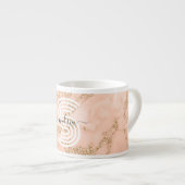 Roos Goud Glitter Marmer, Script Naam WHT Monogram Espresso Kop (Voorkant rechts)