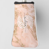 Roos Goud Glitter Marmer, Script Naam WHT Monogram Golfheadcover (Draai 90)
