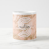 Roos Goud Glitter Marmer, Script Naam WHT Monogram Grote Koffiekop (Voorkant)