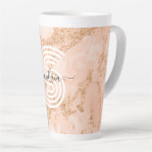 Roos Goud Glitter Marmer, Script Naam WHT Monogram Latte Mok (Rechterhoek)