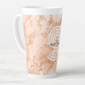 Roos Goud Glitter Marmer, Script Naam WHT Monogram Latte Mok (Linkerhoek)