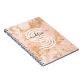 Roos Goud Glitter Marmer, Script Naam WHT Monogram Notitieboek (Rechterzijde)
