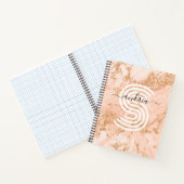 Roos Goud Glitter Marmer, Script Naam WHT Monogram Notitieboek (Binnen)