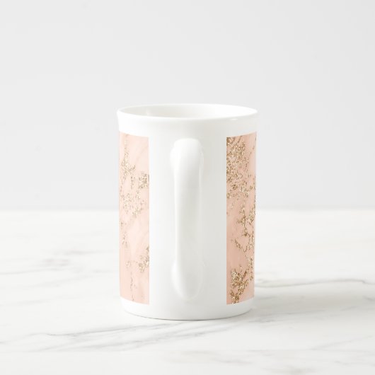 Roos Goud Glitter Marmer, Script Naam WHT Monogram Porselein Kop (Achterkant)