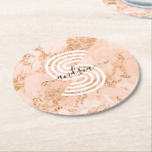 Roos Goud Glitter Marmer, Script Naam WHT Monogram Ronde Kartonnen Onderzetter (Gebogen)